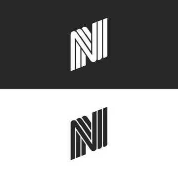 Creative monogram letter N logo black and white parallel lines isometric shap Stock Illustration