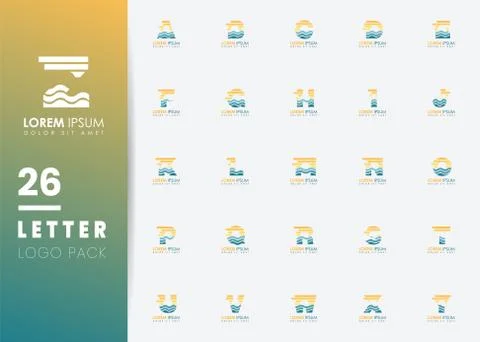 Creative monogram Letter Sunset Logo Design Element. Colorful Sun and Wave sy Stock Illustration