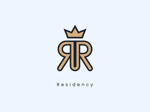 Creative monogram logo with keyhole and crown, line art real estate branding Illustrazione stock