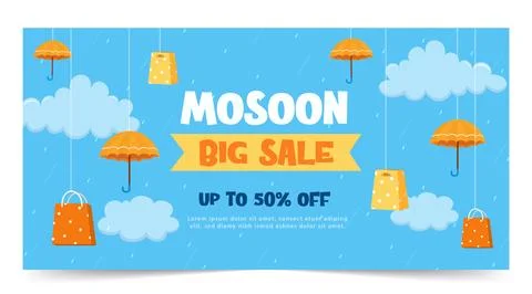Creative monsoon hanging sign vector for rainy season promotion media. Monsoon Stock Illustration