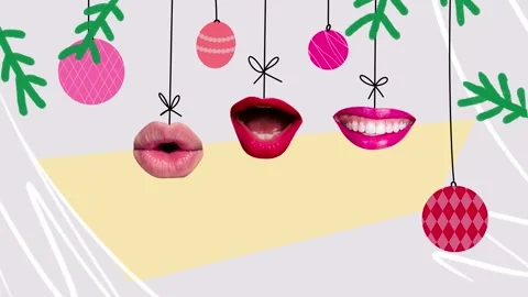 Creative motion art collage of faceless mouth sing la la new year song Stock Footage 302989865