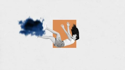 Creative motion art collage video of shocked panic girl fall clouds Stock Footage 301631371