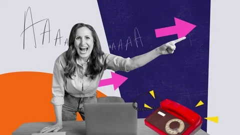 Creative motion collage video of angry old businesswoman scream workplace Stock Footage 302994440