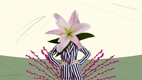 Creative  motion collage video of anonym girl instead head lily flower Stock Footage 301515732