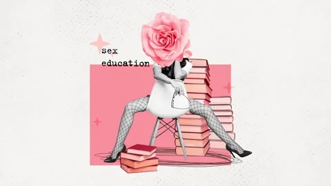 Creative motion collage video of anonym hot librarian girl instead head rose Stock Footage 302375265