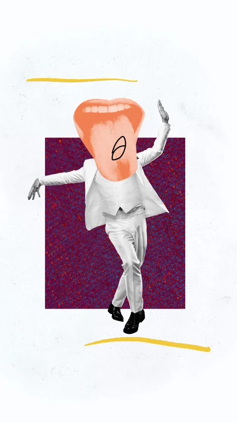 Creative motion collage video of anonym man instead head mouth talk rumors Stock Footage 310671867