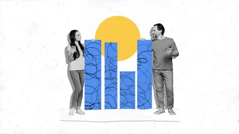 Creative motion collage video of happy business girl guy hold phone freelance Stock Footage 301631441