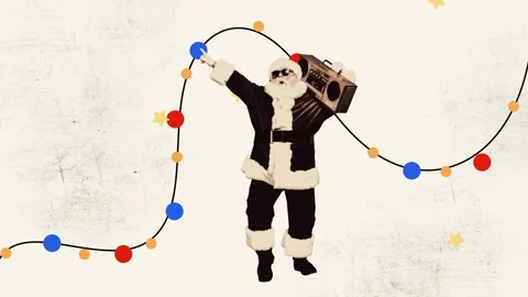Creative motion collage video of happy old santa claus man hold boombox new year Stock-Footage 302983706
