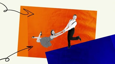 Creative motion collage video of happy business partners dance arrow progress Stock Footage 311503983