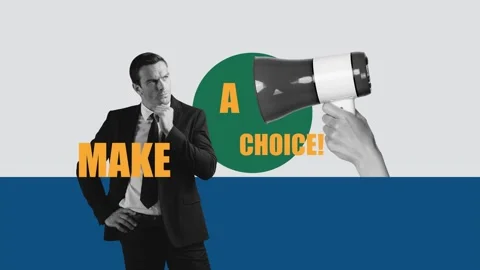 Creative motion collage video of man president make choice strike bullhorn Stock Footage 305446382
