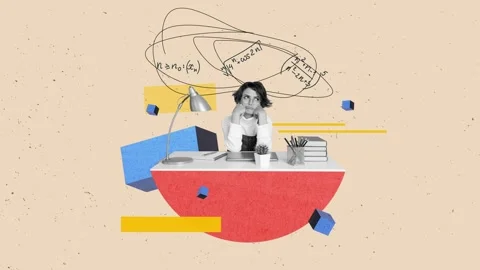 Creative motion collage video of puzzled businesswoman sit workplace think Stock Footage 301633417