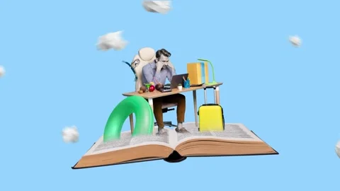 Creative motion collage video of puzzled businessman sit open book Stock Footage 301633671