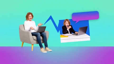 Creative motion collage video of tutor man hold laptop schoolboy elearn lecture Video stock 305446554