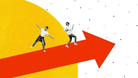 Creative motion sketch collage video of excited girl guy business partners run Stock Footage 302986102