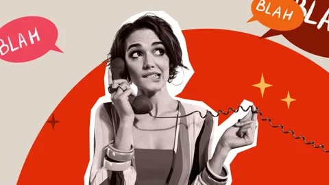 Creative motion trend collage video of girl hold wire handset communication Stock Footage 301515990