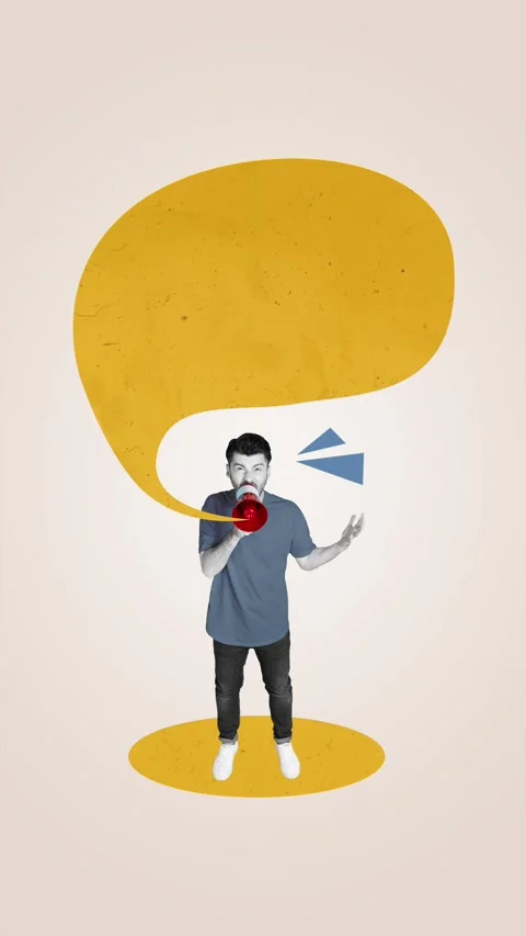 Creative motion trend collage video of angry man hold megaphone Stock Footage 302986620