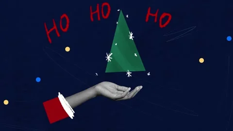 Creative motion trend collage video of hand hold new year tree snowflakes Stock Footage 302990128