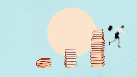 Creative motion trend collage video of happy academic girl run book Stock Footage 302993152