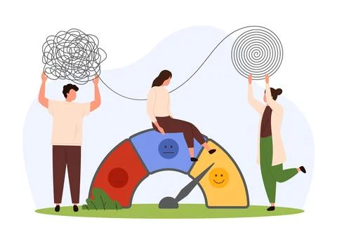 Creative motivation, tiny people improve level of satisfaction, mood and stress Illustrazione stock