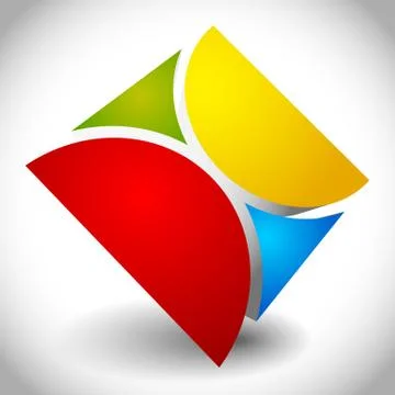 Creative, multicolor square logotype made of 4 pieces rotated in 3D Stock Illustration