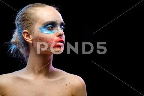 Creative multicolored makeup Stock Photos