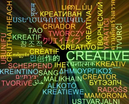 Creative multilanguage wordcloud background concept glowing Stock Illustration
