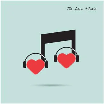 Creative music note sign icon and silhouette heart symbol . love and  musical Stock Illustration