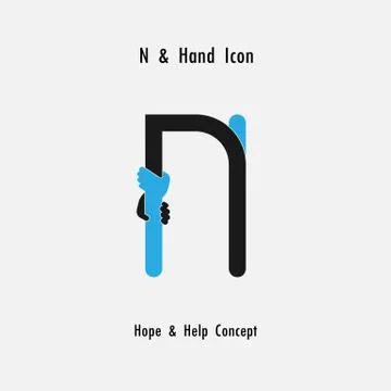 Creative N- alphabet icon abstract and hands icon design vector template.Busi Stock Illustration