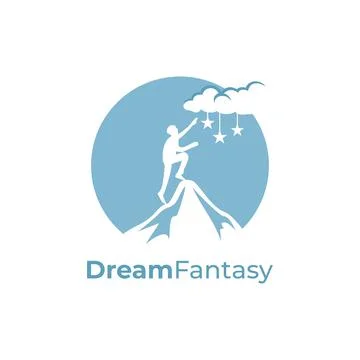 Creative negative space logo of dream maker fantasy with people touch the sky Stock Illustration