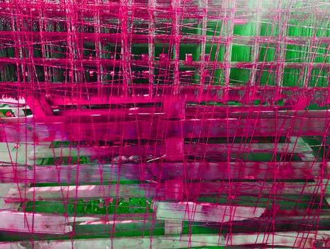 Creative neon background abstract made of wire. Space copy. Green texture m.. Foto stock