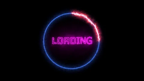 Creative neon, blue red led light of LOADING circle with smoke, energy, electric Stock Footage 121884276