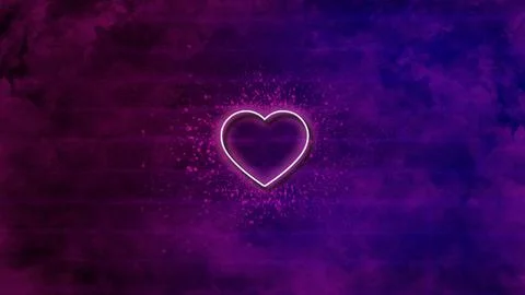 Creative neon light heart on a fluorescent colored wall with graffiti splat.. Stock Photos
