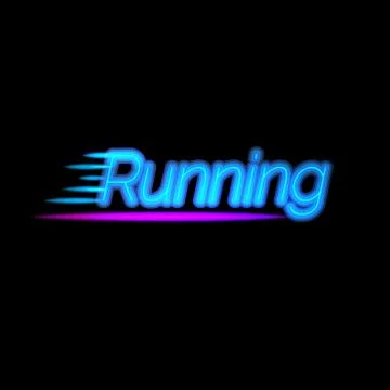 Creative neon light running logo. Glowing sports vector lettering. Bright Stock Illustration