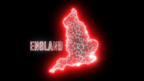 Creative neon map of England. Shiny glowing outline of England continent. Stock Footage 115123911