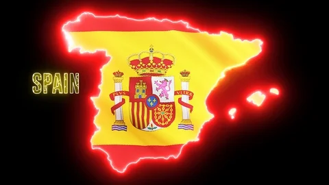 Creative neon map of Spain. Glowing shiny outline of Spanish Stock Footage 115123707
