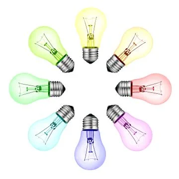 Creative New Ideas - Circle of Colored Lightbulbs Isolated Stock Photos