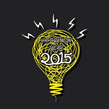 Creative new year 2015 bulb design by drawing vector Illustrazione stock