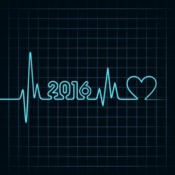 Creative New Year 2016 design with  heartbeat and heart symbol stock vector Stock Illustration