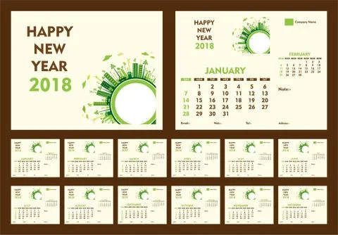 Creative new year 2018 calendar template design Stock Illustration