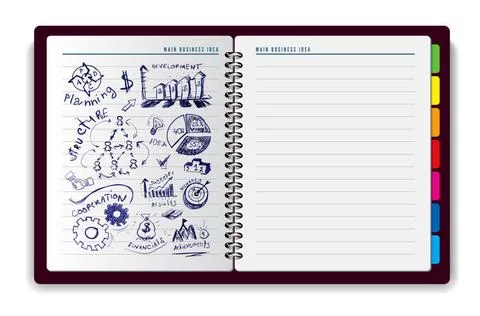 Creative notebook idea Creative notebook idea with business hand drawn sym... Stock Photos