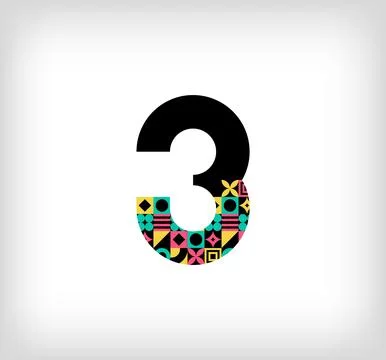 Creative number 3 logo with geometric shapes. Stock Illustration