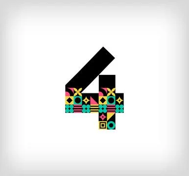 Creative number 4 logo with geometric shapes. Stock Illustration