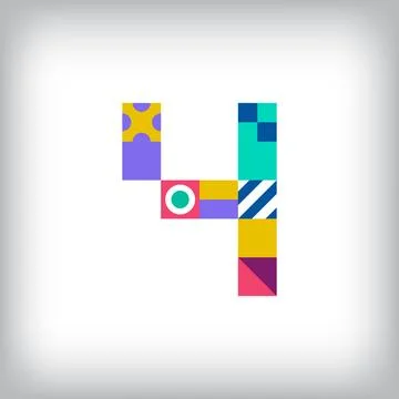Creative number 4 logo with geometric shapes. Stock Illustration