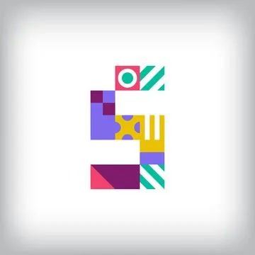 Creative number 5 logo with geometric shapes. Stock Illustration