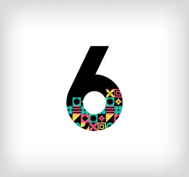 Creative number 6 logo with geometric shapes. Stock Illustration