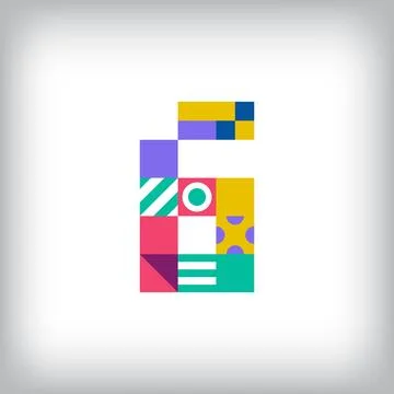 Creative number 6 logo with geometric shapes. Stock Illustration