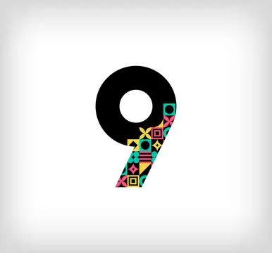 Creative number 9 logo with geometric shapes. Stock Illustration