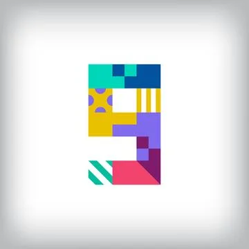 Creative number 9 logo with geometric shapes. Stock Illustration