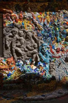 Creative objects with mosaic in the courtyard in center of St. Petersburg Stock Photos