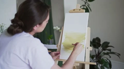 Creative occupation. The artist work with oil paints. Fine art on white canvas Stock Footage 156229871